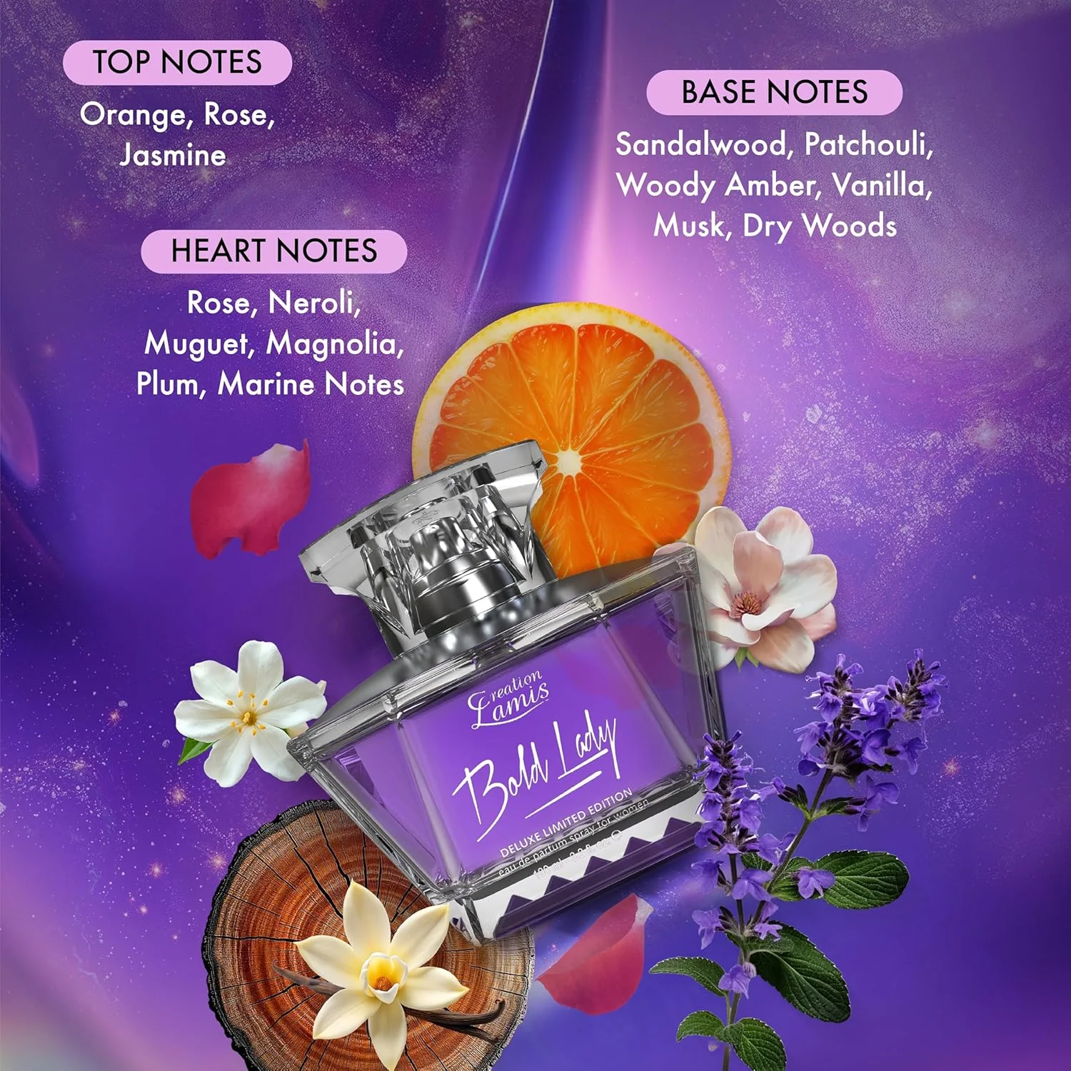 ادکلن زنانه کریشن لامیس - Bold Lady | رایحه گلی، میوه ای و شرقی با ماندگاری طولانی | ادو پرفیوم (EDP) - 100 میلی لیتر