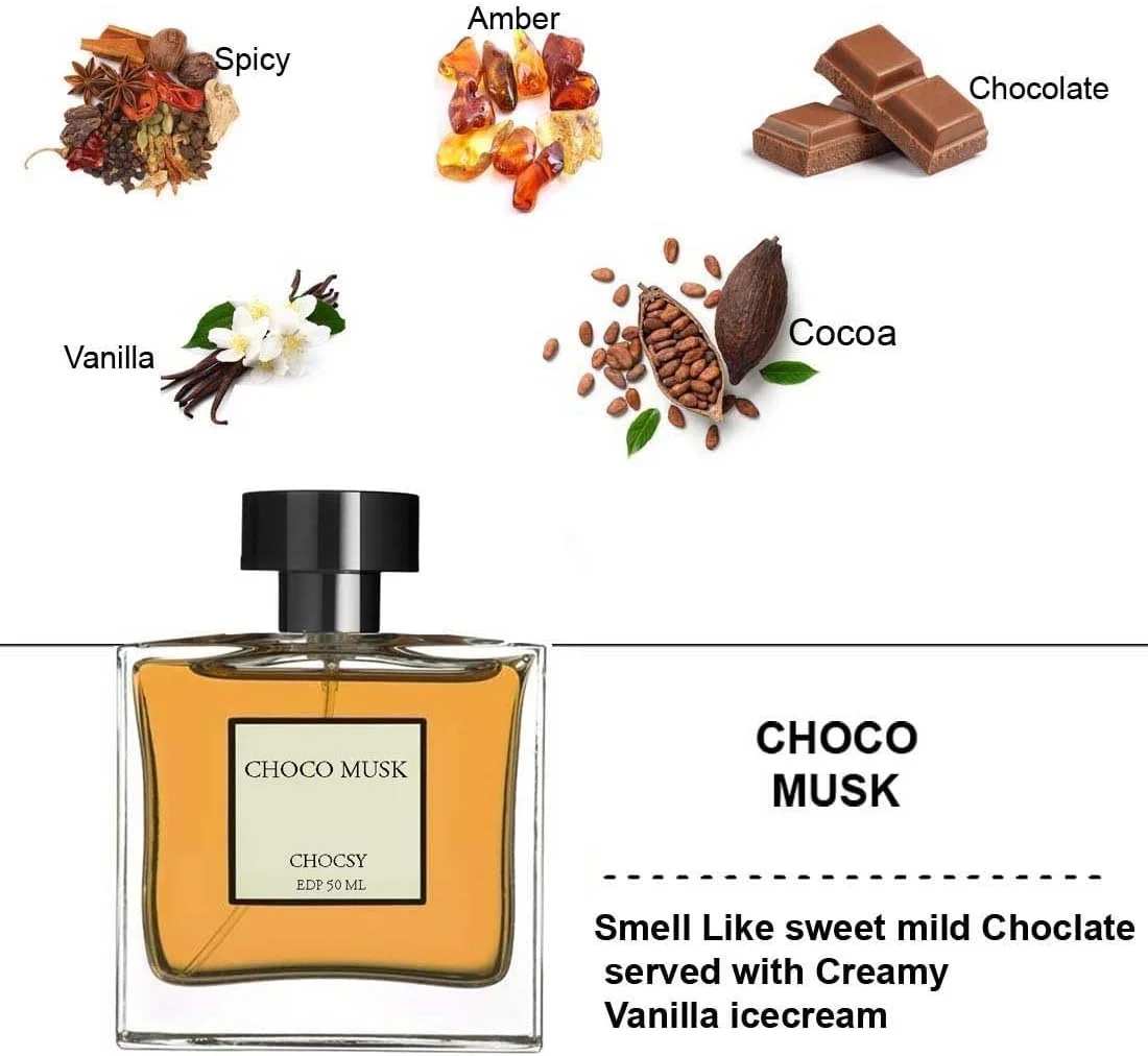 ادکلن مردانه CHOCSY Luxury Choco Musk Eau De Parfum با رایحه های تند، کهربا، وانیل، نارگیل و شکلات | ممتاز، ماندگاری طولانی، رایحه تازه و میوه ای برای مردان، 50 میلی لیتر ادکلن مردانه CHOCSY Luxury Choco Musk Eau De Parfum با رایحه های تند، کهربا، وانیل، نارگیل و شکلات | ممتاز، ماندگاری طولانی، رایحه تازه و میوه ای برای مردان، 50 میلی لیتر