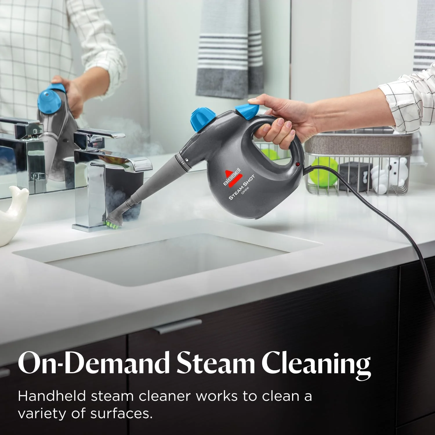 بخارشوی دستی قابل حمل BISSELL® Steam Shot™ Omni برای کاشی، دوغاب، پنجره ها، حمام ها، آشپزخانه ها، شامل 7 ابزار بخارشوی دستی قابل حمل BISSELL® Steam Shot™ Omni برای کاشی، دوغاب، پنجره ها، حمام ها، آشپزخانه ها، شامل 7 ابزار