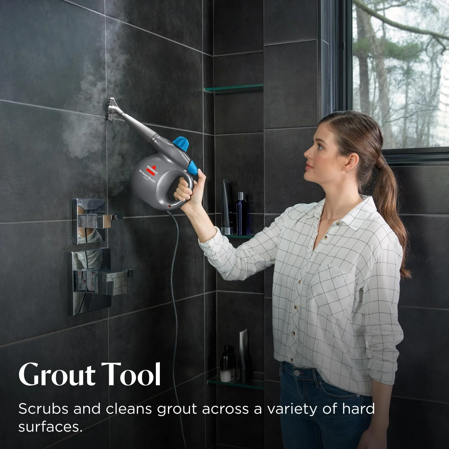 بخارشوی دستی قابل حمل BISSELL® Steam Shot™ Omni برای کاشی، دوغاب، پنجره ها، حمام ها، آشپزخانه ها، شامل 7 ابزار بخارشوی دستی قابل حمل BISSELL® Steam Shot™ Omni برای کاشی، دوغاب، پنجره ها، حمام ها، آشپزخانه ها، شامل 7 ابزار
