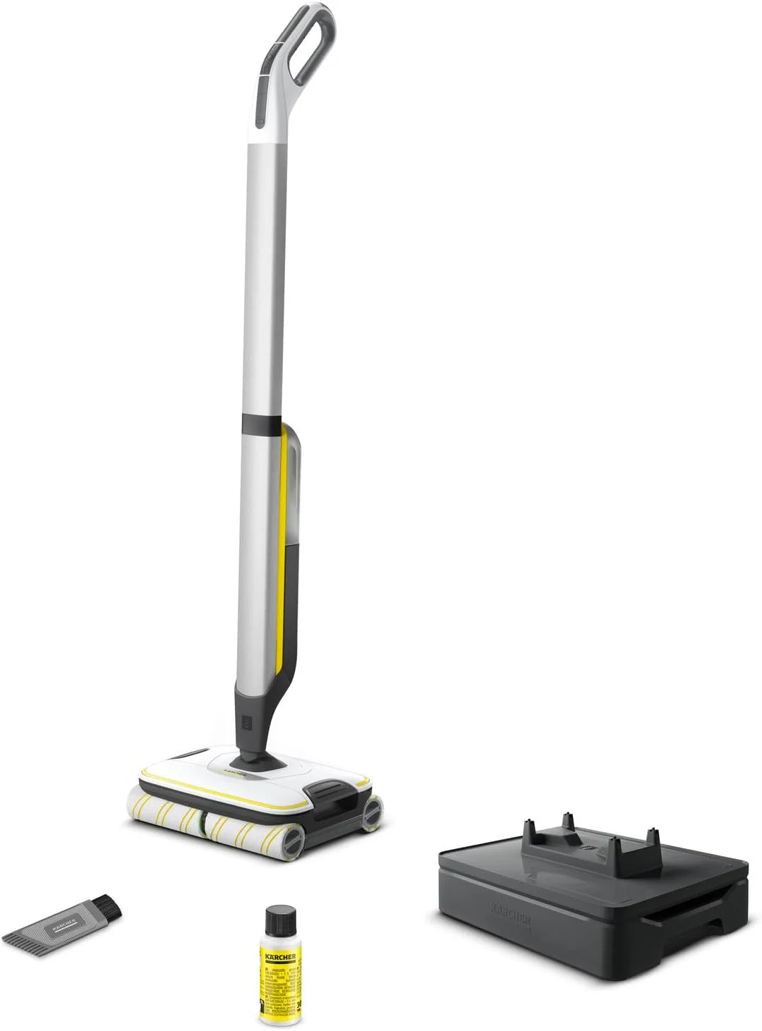 دستگاه تمیز کننده کف کارچر FC 7 Cordless، تمیز کننده کف بی سیم با 4 غلطک میکروفیبر چرخشی، مدت زمان کارکرد باتری: تقریبا 45 دقیقه، سطح تمیزکاری با هر بار شارژ باتری: تقریبا 175 متر مربع
