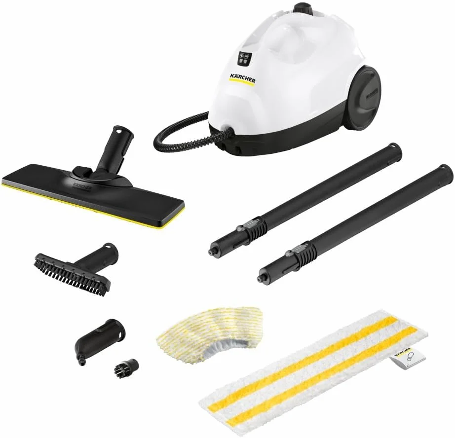 بخارشوی کارچر SC 2 EasyFix، 1500 وات، فشار 3.2 بار، 1200 لیتر بخار/لیتر آب، تمیز کردن بدون مواد شیمیایی، از بین بردن 99.99% ویروس ها و باکتری ها، کیت کف شوی EasyFix، ایده آل برای مصارف خانگی، فناوری آلمان، سفید