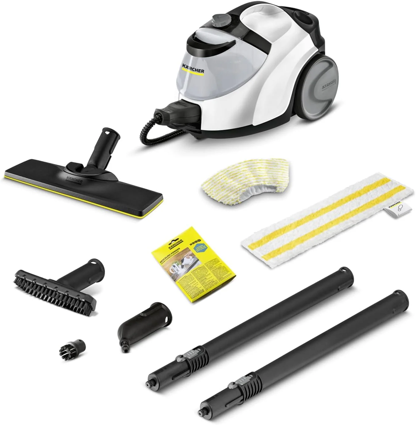 بخارشوی کارچر SC 5 EasyFix با اتصال آب گرم، فشار بخار: 4.2 بار، زمان گرم شدن: 3 دقیقه، مساحت: تقریباً 150 متر مربع، مخزن: 0.5 لیتر + 1.5 لیتر، شامل ست تمیز کننده کف EasyFix و نازل ها