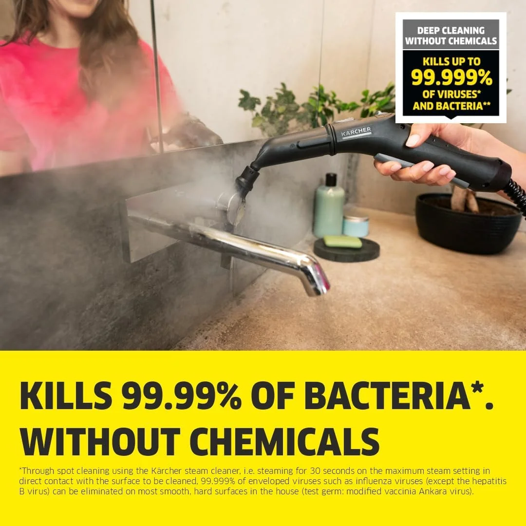 بخارشوی کارچر SC 2 EasyFix، 1500 وات، فشار 3.2 بار، 1200 لیتر بخار/لیتر آب، تمیز کردن بدون مواد شیمیایی، از بین بردن 99.99% ویروس ها و باکتری ها، کیت کف شوی EasyFix، ایده آل برای مصارف خانگی، فناوری آلمان، سفید