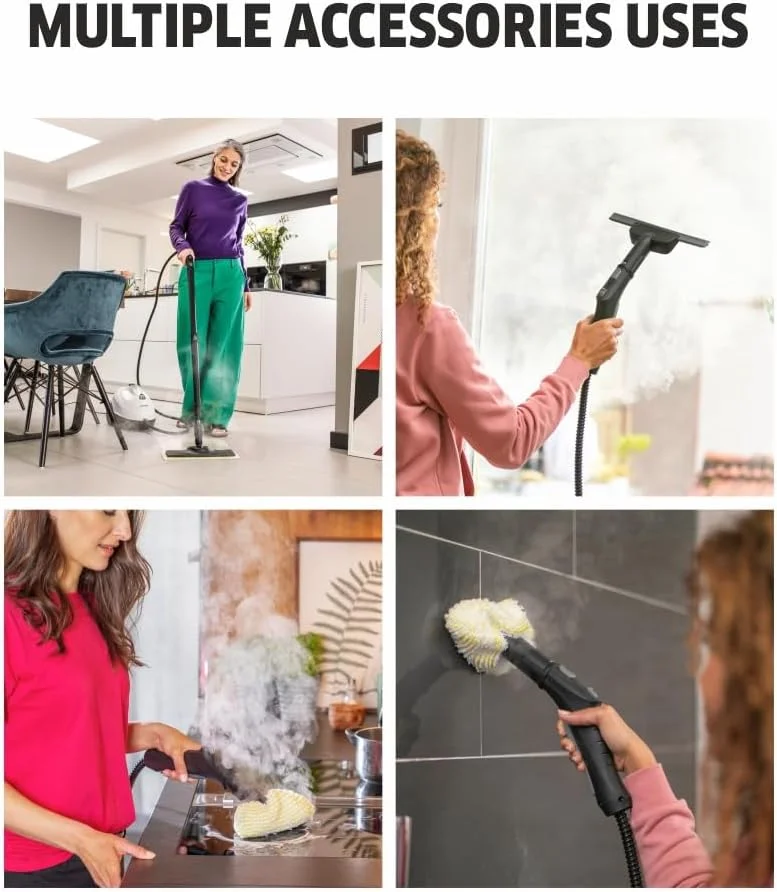 بخارشوی کارچر SC 2 EasyFix، 1500 وات، فشار 3.2 بار، 1200 لیتر بخار/لیتر آب، تمیز کردن بدون مواد شیمیایی، از بین بردن 99.99% ویروس ها و باکتری ها، کیت کف شوی EasyFix، ایده آل برای مصارف خانگی، فناوری آلمان، سفید