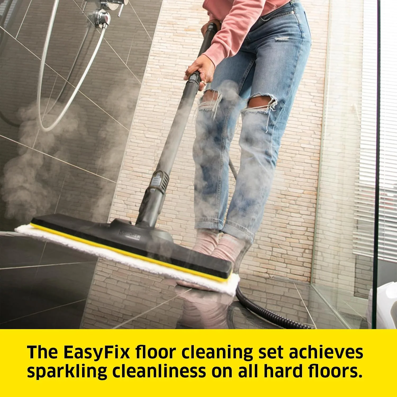 بخارشوی کارچر SC 5 EasyFix با اتصال آب گرم، فشار بخار: 4.2 بار، زمان گرم شدن: 3 دقیقه، مساحت: تقریباً 150 متر مربع، مخزن: 0.5 لیتر + 1.5 لیتر، شامل ست تمیز کننده کف EasyFix و نازل ها