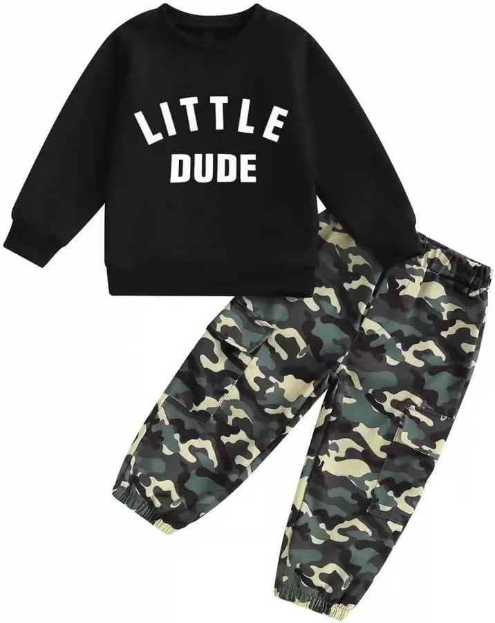 ست لباس پسرانه یانموکی، تاپ سوییشرت پنبه ای با طرح حروف خنده دار و شلوار استتاری، مناسب بهار و پاییز