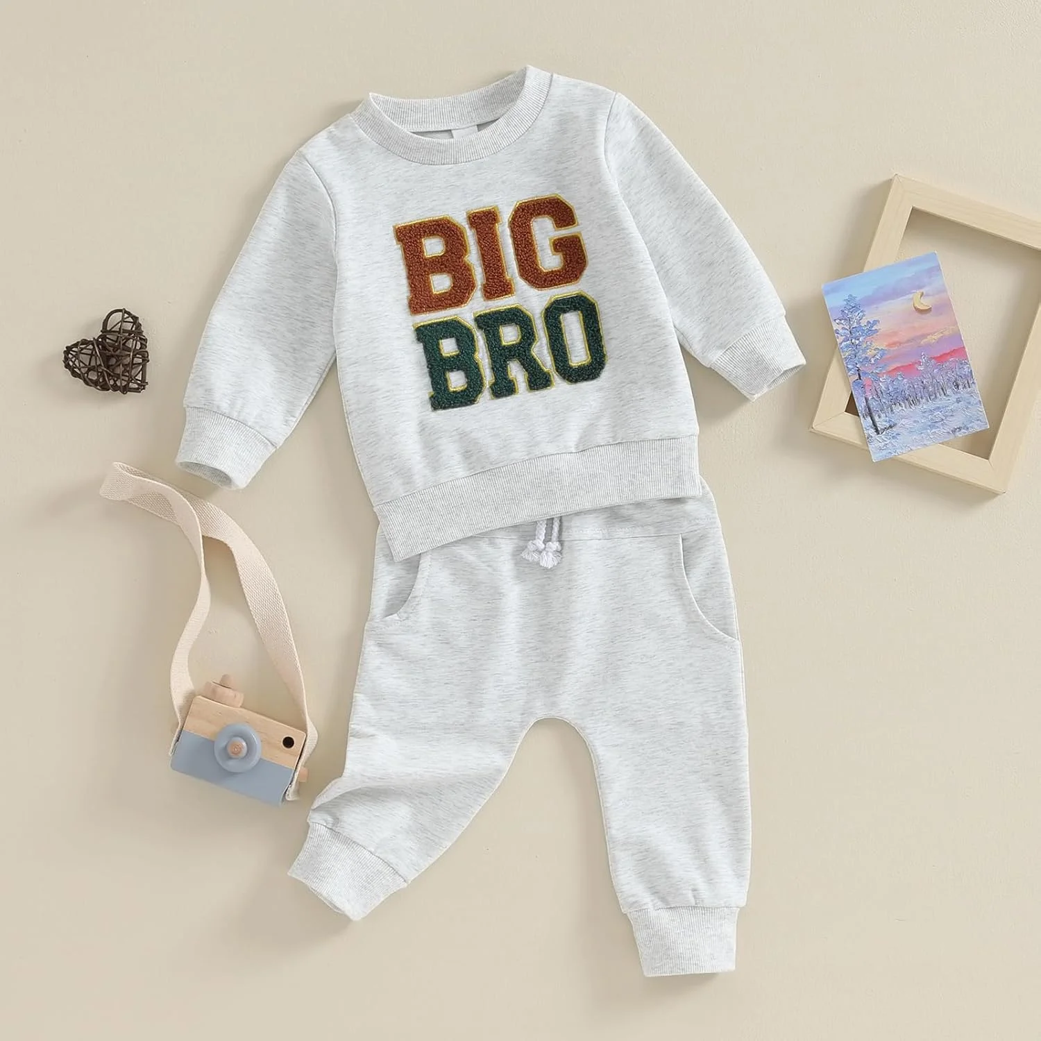 ست لباس پاییزی پسرانه Xeadoffubio، ست شلوار برادران، لباس ورزشی با چاپ Lil/Big Bro، آستین بلند، گلدوزی حروف Lil/Big Bro، بلوز و شلوار الاستیک، ست لباس پاییزی پسرانه