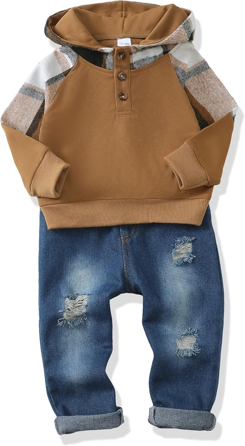 XUANHAO لباس پسرانه پاییز زمستان لباس پسرانه بچه گانه هودی رنگی شلوار جین ست لباس بچه گانه برای پسران