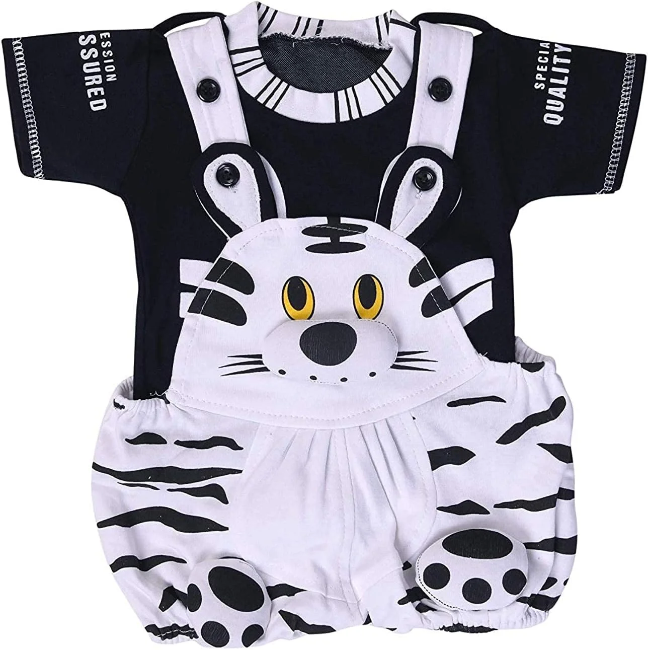 ست لباس نوزادی پسرانه و دخترانه TENDERCARE شامل پیراهن پیشبندی برای نوزاد (0-9 ماه)، مشکی، 0-6 ماه