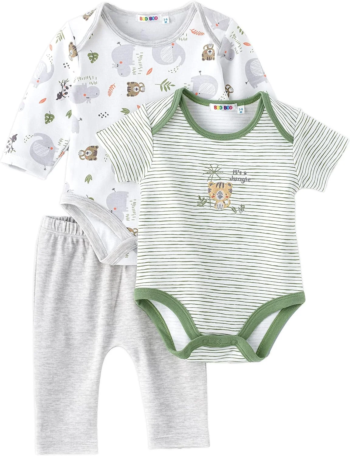 لباس بچه گانه BooBoo Kids طرح جنگل 3 تکه (2 بادی + لگینگ) لباس بچه گانه BooBoo Kids طرح جنگل 3 تکه (2 بادی + لگینگ)