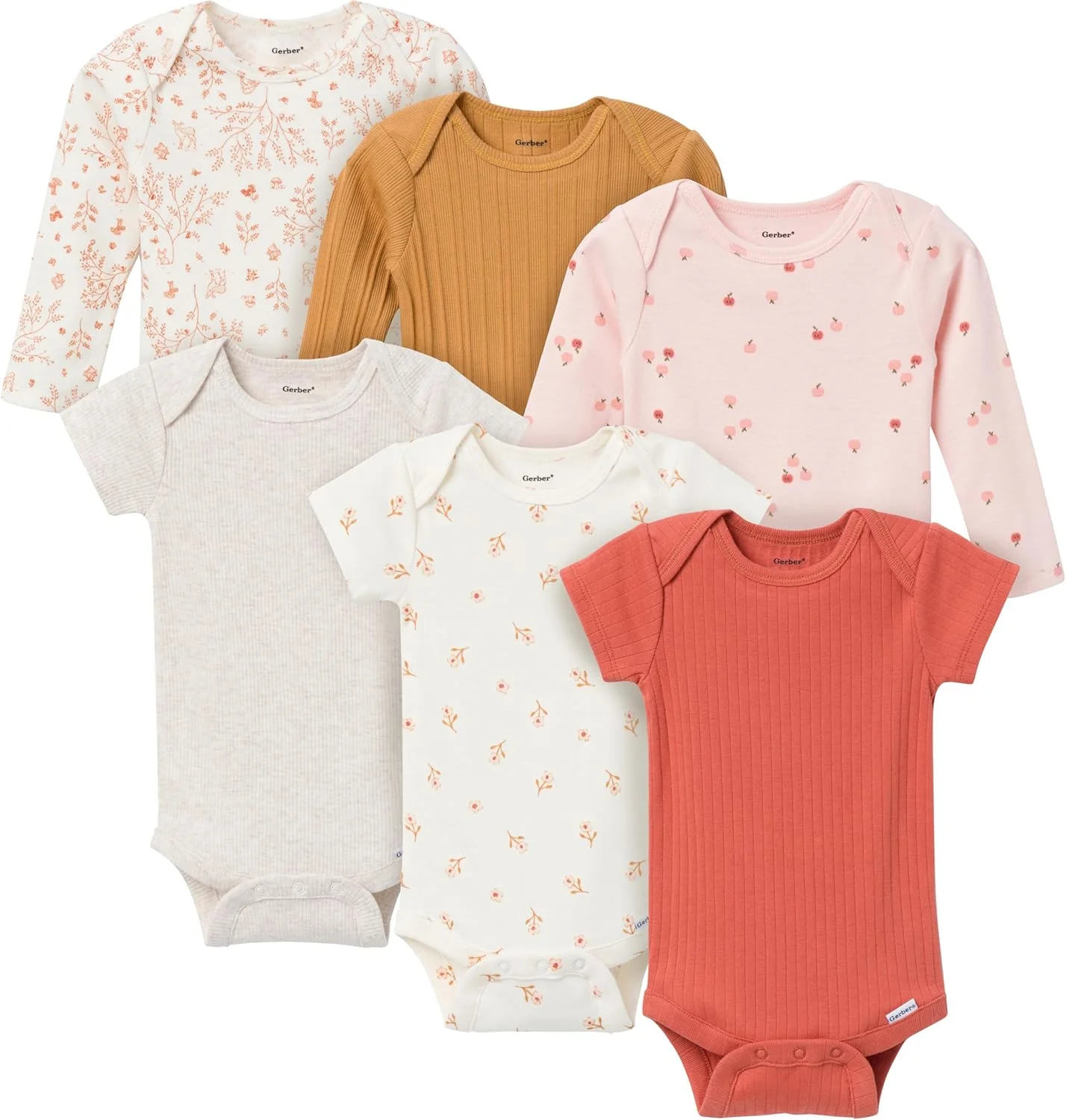 لباس زیر دکمه دار نوزاد унисекс Gerber (آستین کوتاه و بلند) بسته 6 عددی لباس زیر دکمه دار نوزاد унисекс Gerber (آستین کوتاه و بلند) بسته 6 عددی