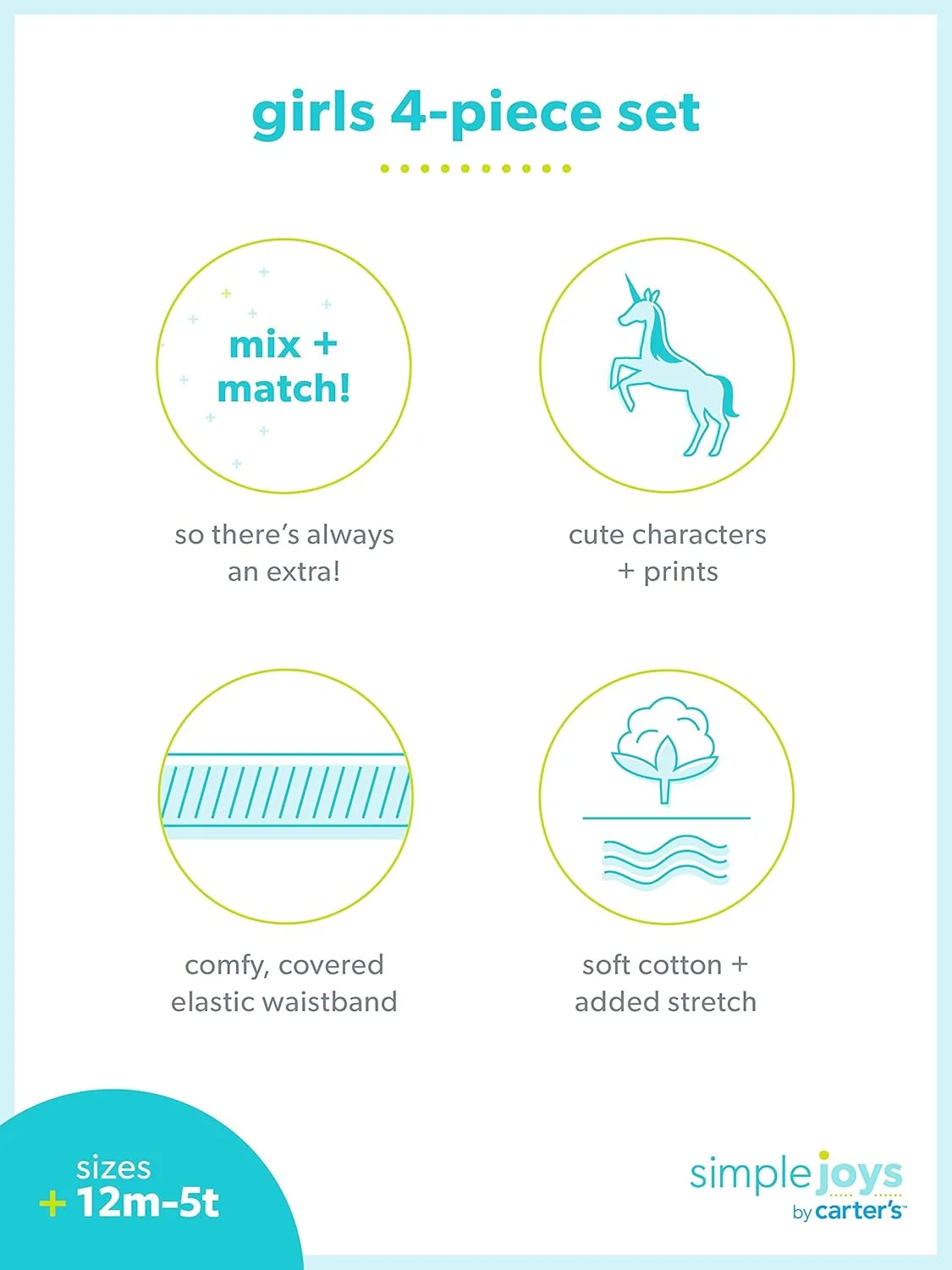 ست لباس بازی 4 تکه دخترانه آستین کوتاه و شلوار Simple Joys by Carter's ست لباس بازی 4 تکه دخترانه آستین کوتاه و شلوار Simple Joys by Carter's