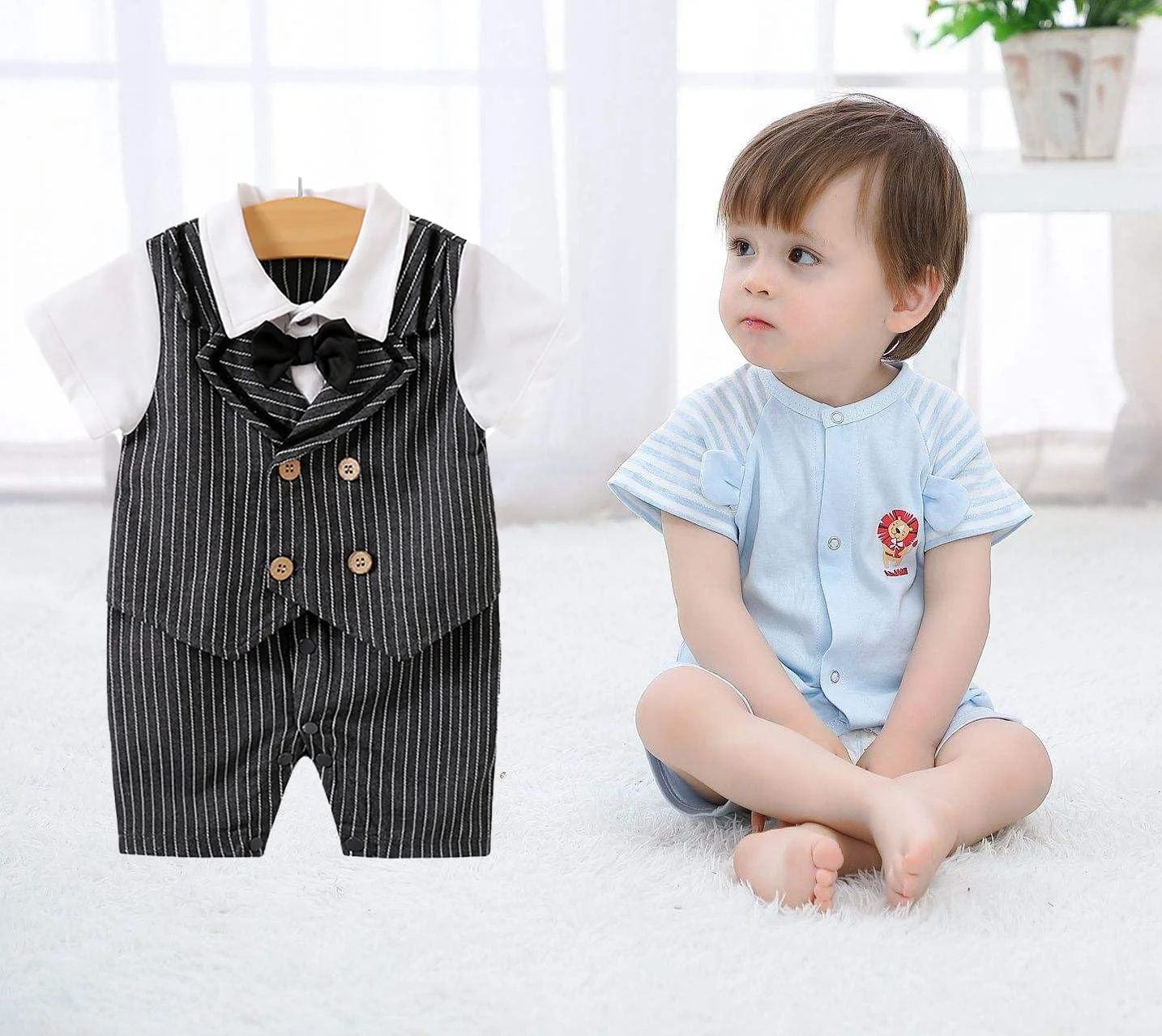لباس جنتلمن نوزاد پسر، رامپر، بادی، سرهمی با پاپیون، کت و شلوار، پیراهن سفید، جلیقه لباس جنتلمن نوزاد پسر، رامپر، بادی، سرهمی با پاپیون، کت و شلوار، پیراهن سفید، جلیقه