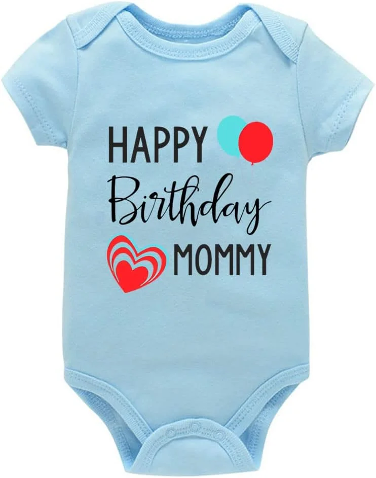 لباس سرهمی نوزادی XLXUXU طرح "تولدت مبارک مامان"، مناسب نوزادان دختر و پسر، لباس سرهمی خنده دار با حروف چاپی، 0-24 ماه