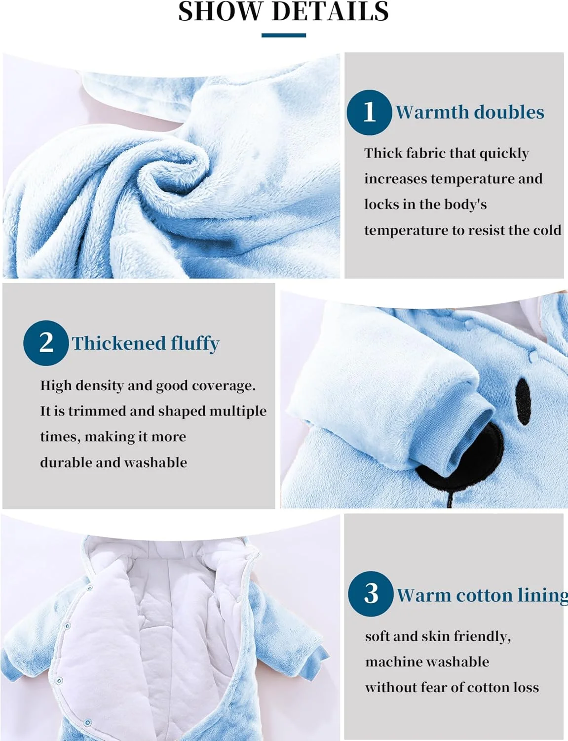 جامپسوت زمستانی گرم Voopptaw برای نوزادان 0 تا 12 ماهه، رامپر پشمی، زیبا، لباس برفی خرسی ضخیم