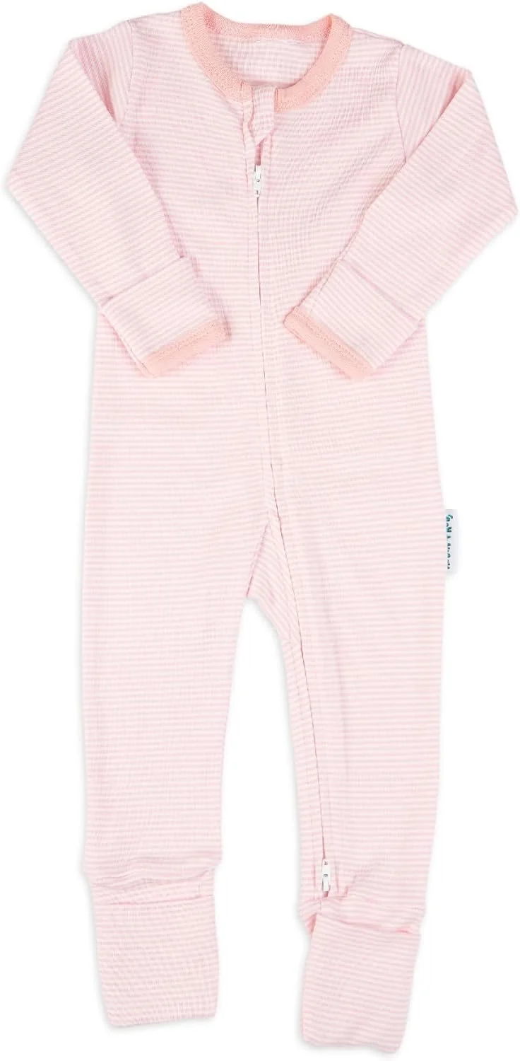 لباس خواب یکسره نخی 100%، زیپ دو طرفه، لباس رامپر نوزادی اسپرت برای پسران و دختران، زیپ دوبل، بدون جوراب با سرآستین تاشو روی دست و پا