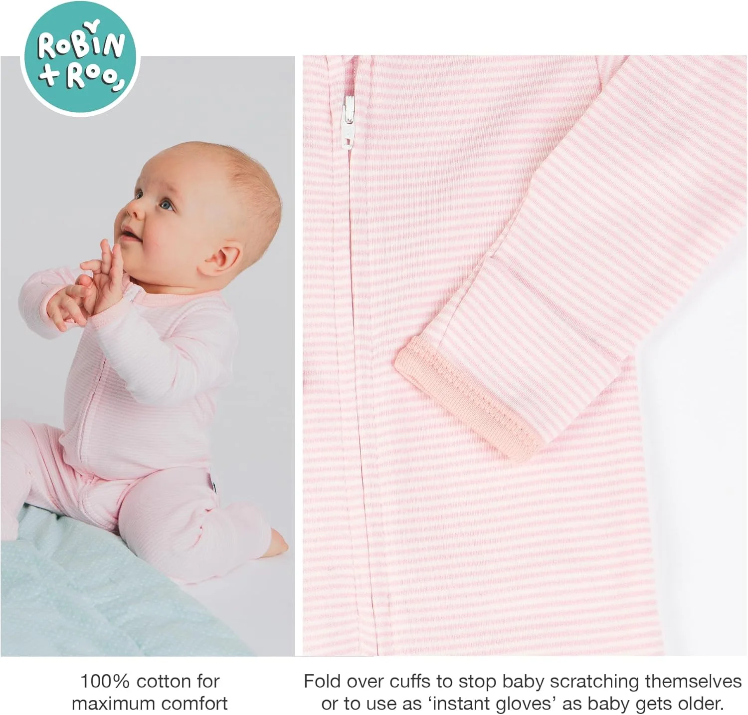 لباس خواب یکسره نخی 100%، زیپ دو طرفه، لباس رامپر نوزادی اسپرت برای پسران و دختران، زیپ دوبل، بدون جوراب با سرآستین تاشو روی دست و پا