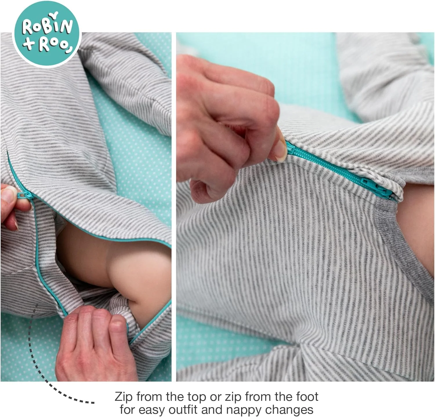 لباس خواب یکسره نخی 100%، زیپ دو طرفه، لباس رامپر نوزادی اسپرت برای پسران و دختران، زیپ دوبل، بدون جوراب با سرآستین تاشو روی دست و پا