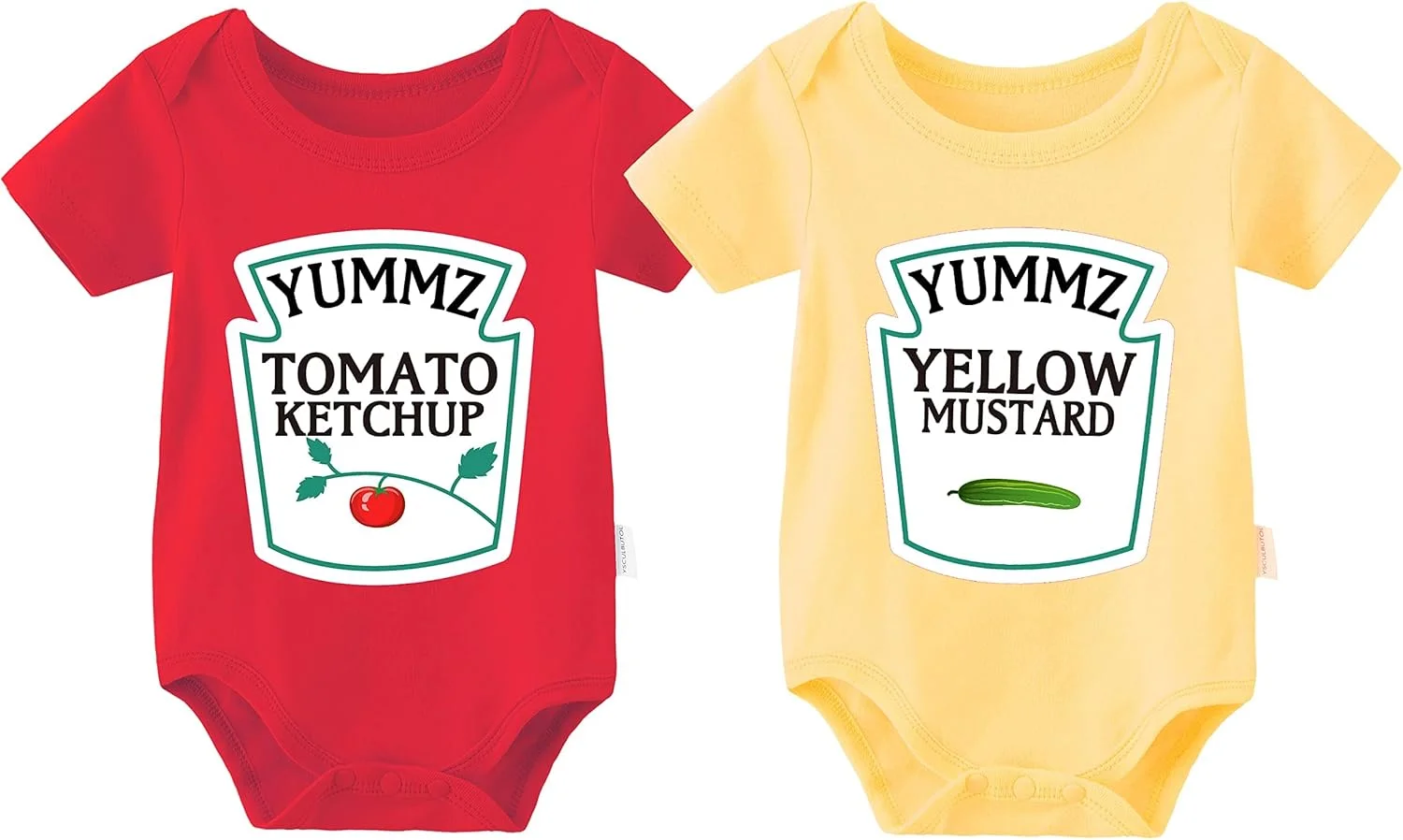 ست لباس دوقلوهای نوزاد تزویق، کچاپ خردل، لباس های خنده دار دوقلوهای نوزاد، ست آستین کوتاه دخترانه