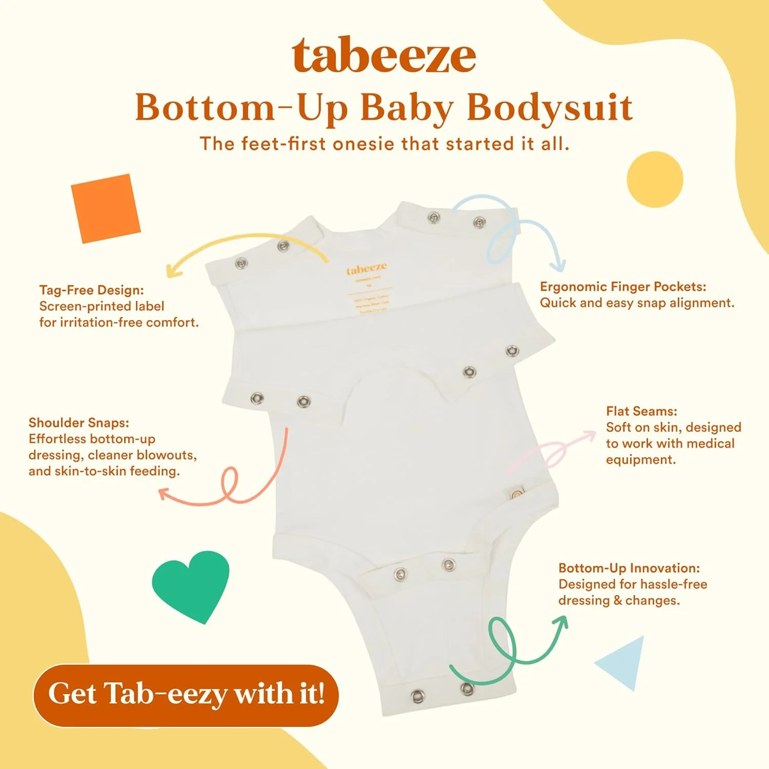 بادی زیر دکمه دار نوزادی Tabeeze، لباس یکسره با دکمه های بالایی، همانطور که در Shark Tank دیده شد، 100% پنبه ارگانیک GOTS، لباس پسرانه/دخترانه