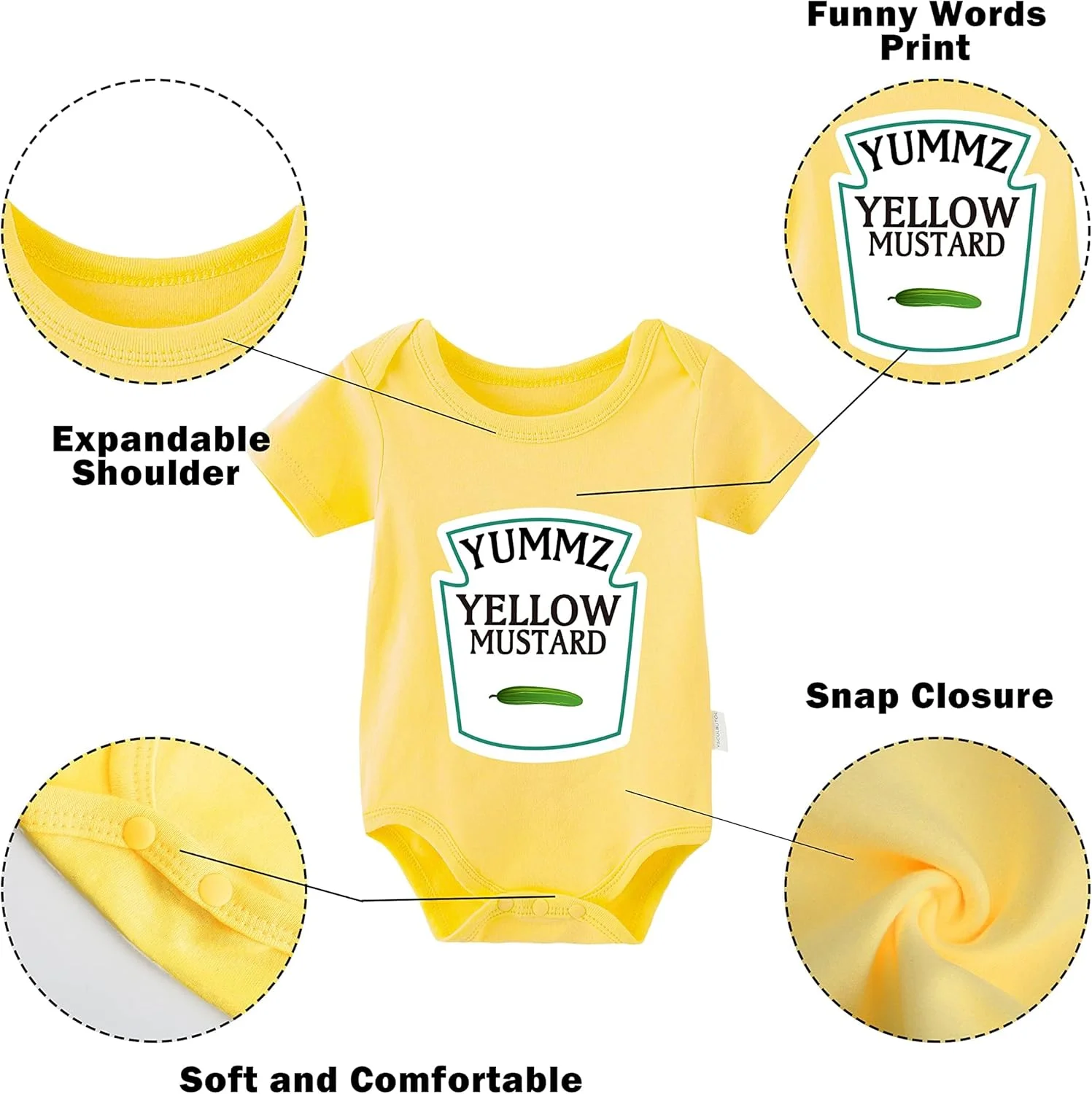 ست لباس دوقلوهای نوزاد تزویق، کچاپ خردل، لباس های خنده دار دوقلوهای نوزاد، ست آستین کوتاه دخترانه