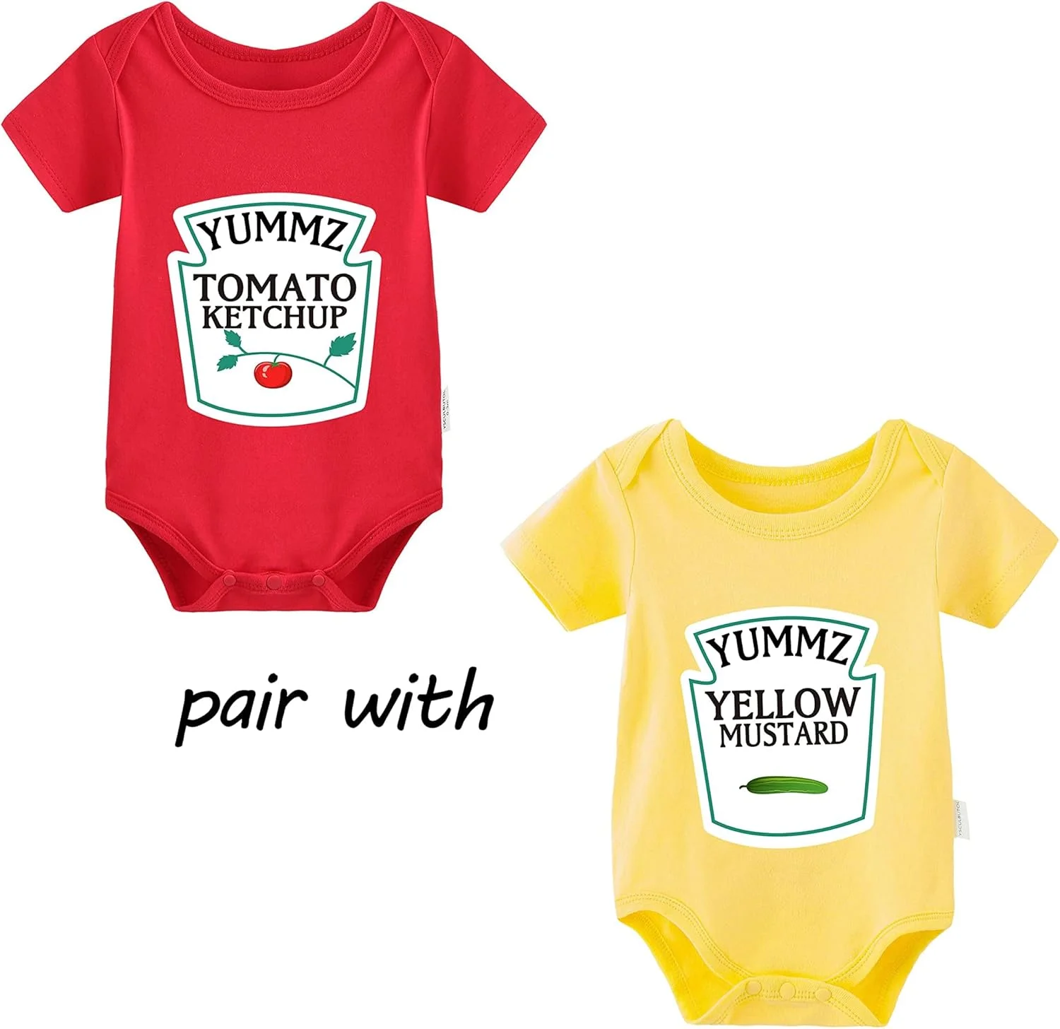 ست لباس دوقلوهای نوزاد تزویق، کچاپ خردل، لباس های خنده دار دوقلوهای نوزاد، ست آستین کوتاه دخترانه