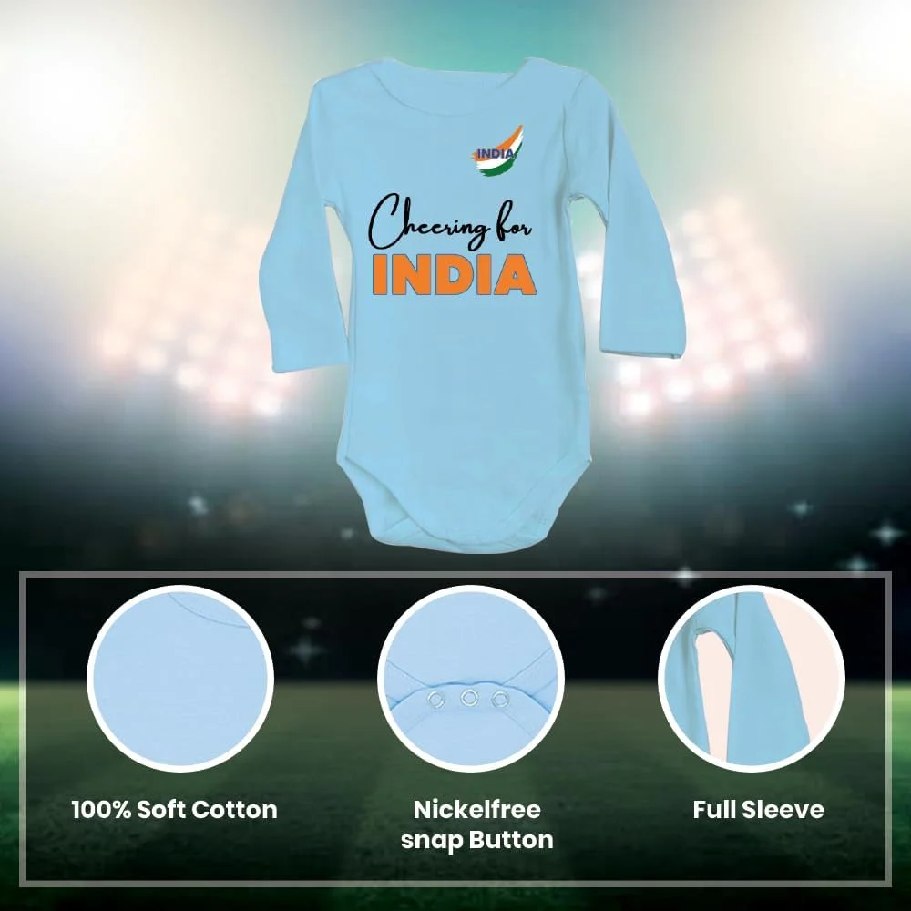 رامپر نوزادی شخصیسازی شده برای نوزادان پسر و دختر - طرح تشویق برای هند - نام و شماره قابل تنظیم - بادی آستین بلند نرم پنبهای - مناسب برای طرفداران کوچک کریکت رامپر نوزادی شخصیسازی شده برای نوزادان پسر و دختر - طرح تشویق برای هند - نام و شماره قابل تنظیم - بادی آستین بلند نرم پنبهای - مناسب برای طرفداران کوچک کریکت