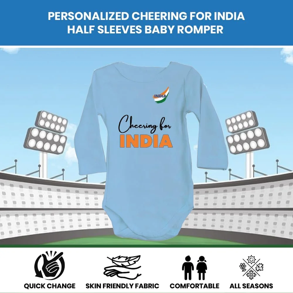 رامپر نوزادی شخصیسازی شده برای نوزادان پسر و دختر - طرح تشویق برای هند - نام و شماره قابل تنظیم - بادی آستین بلند نرم پنبهای - مناسب برای طرفداران کوچک کریکت رامپر نوزادی شخصیسازی شده برای نوزادان پسر و دختر - طرح تشویق برای هند - نام و شماره قابل تنظیم - بادی آستین بلند نرم پنبهای - مناسب برای طرفداران کوچک کریکت