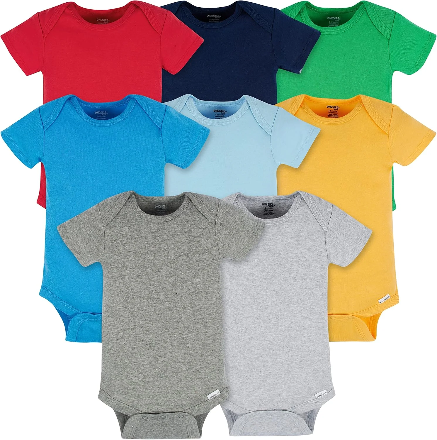 لباس زیر دکمه دار آستین کوتاه نوزادی پسرانه Onesies Brand، بسته 8 عددی