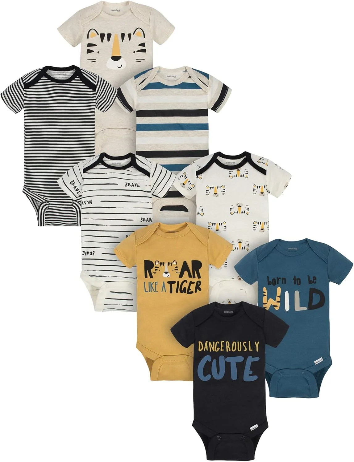 لباس زیر دکمه دار آستین کوتاه نوزاد پسر Onesies Brand، بسته 8 عددی