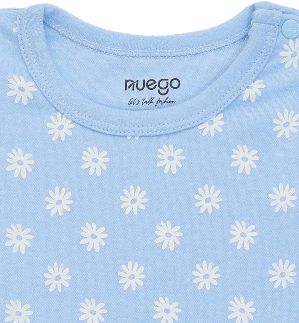 رامپرهای نخی خالص Nuego برای نوزادان دختر، بادی آستین کوتاه نرم برای نوزاد تازه متولد شده، لباس خواب چاپی گلدار زیبا، ست رامپر بادی برای نوزاد 0-24 ماه - ست 2 عددی