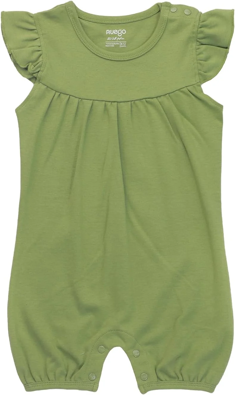 رامپرهای نخی خالص Nuego برای نوزادان دختر، لباس خواب آستین کوتاه نرم برای نوزاد تازه متولد شده با طرح میوه های زیبا، ست رامپر بادی برای نوزاد 0-24 ماه - ست 2 عددی