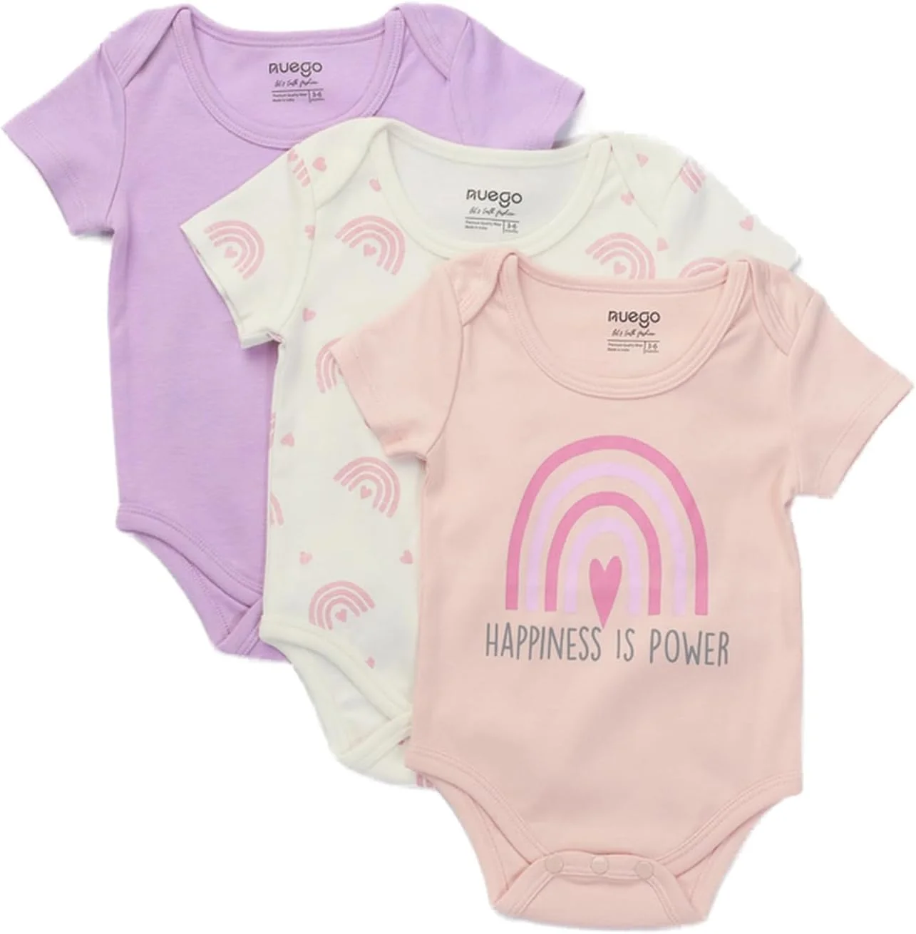 ست 3 عددی بادی نخی خالص نوزادی دخترانه Nuego، رامپرهای نرم و بدون آستین با طرح میوه، لباس خواب، مناسب نوزادان 0 تا 24 ماه