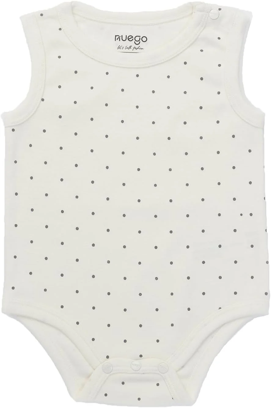 ست 3 عددی بادی نخی خالص Nuego برای نوزاد دختر، رامپرهای نرم و بدون آستین، لباس خواب خالدار، ست رامپر بادی مناسب نوزاد 0-24 ماه