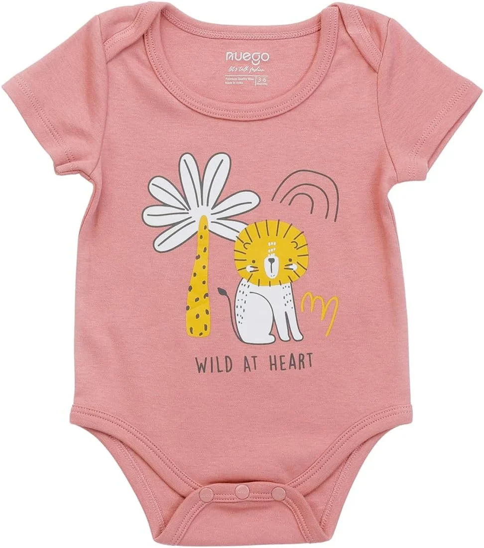 ست 3 عددی بادی نخی خالص نوزادی پسرانه Nuego، آستین کوتاه، نرم، لباس خواب طرح حیوانات بامزه، ست رامپر لباس بادی مناسب نوزاد 0-24 ماه