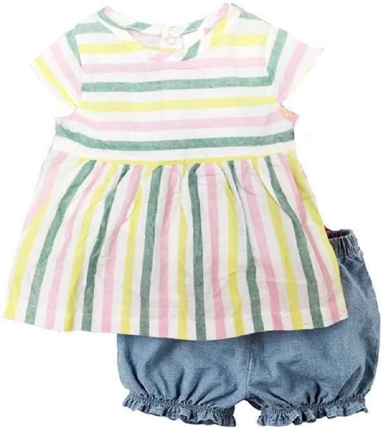 ست لباس دخترانه نوزادی Hooyi، شامل بلوز راه راه، شلوار، تی شرت و شورت، سایز 12 ماه، چند رنگ