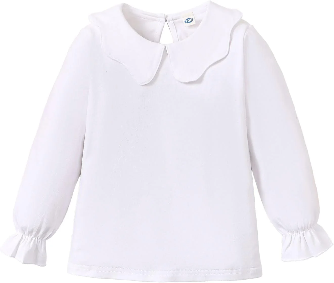 ZFZDRen بلوز یقه چین دار دخترانه 12 ماهه تا 6 ساله، تی شرت های رنگ ثابت دخترانه، تاپ های تی معمولی