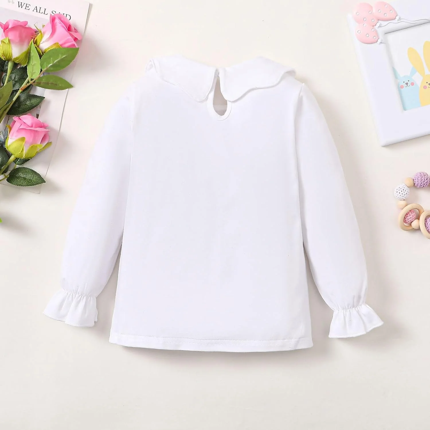 ZFZDRen بلوز یقه چین دار دخترانه 12 ماهه تا 6 ساله، تی شرت های رنگ ثابت دخترانه، تاپ های تی معمولی