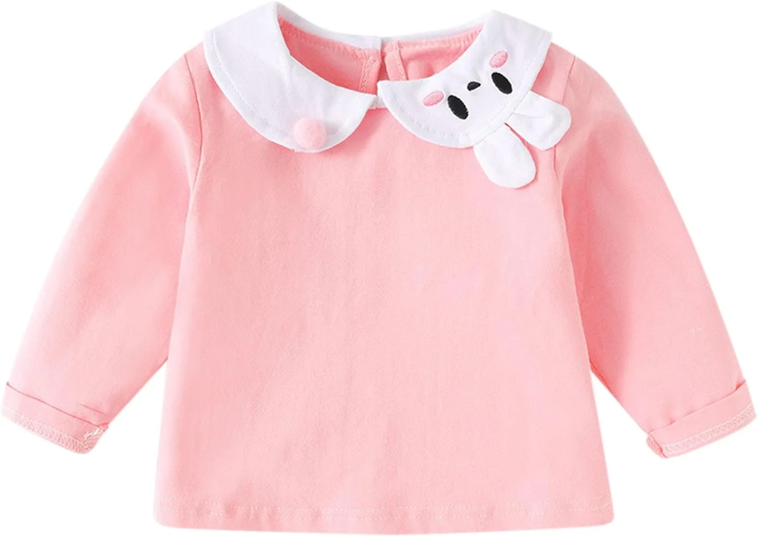 پیراهن آستین بلند یقه دار دخترانه بچه گانه ZHIZAIHU، بلوز نوزادی، تی شرت آستین پفی، تاپ و زیرپوش ساده رنگ ثابت