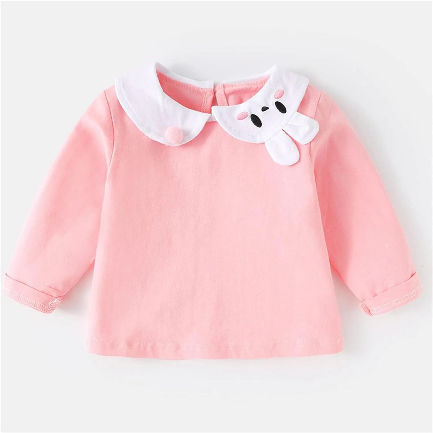 پیراهن آستین بلند یقه دار دخترانه بچه گانه ZHIZAIHU، بلوز نوزادی، تی شرت آستین پفی، تاپ و زیرپوش ساده رنگ ثابت