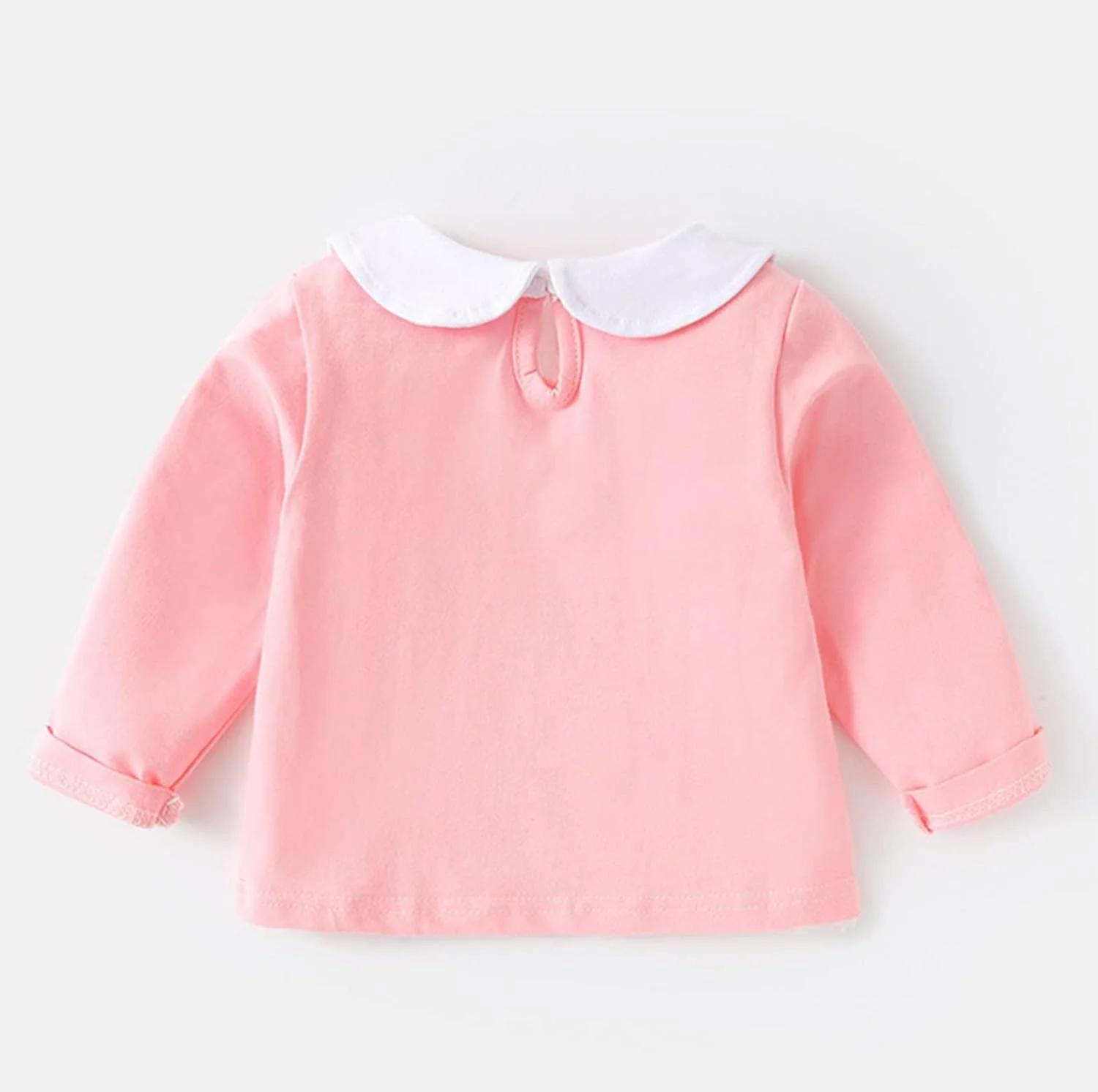 پیراهن آستین بلند یقه دار دخترانه بچه گانه ZHIZAIHU، بلوز نوزادی، تی شرت آستین پفی، تاپ و زیرپوش ساده رنگ ثابت