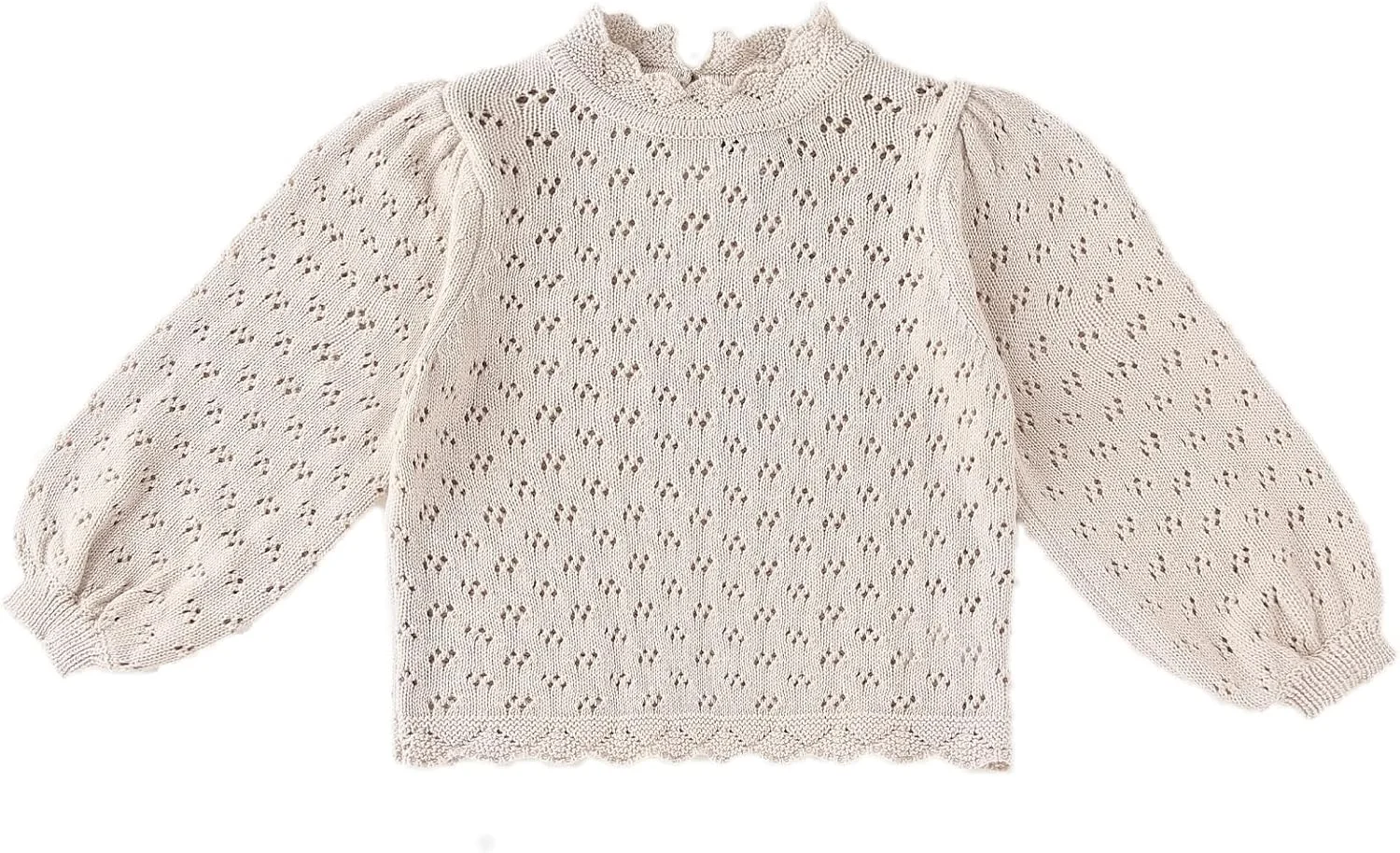 پلیور توری دخترانه TIBE PINCESS، پلیور بافتنی نخی کودکانه، بلوزهای آستین فانوسی چین دار قلاب بافی، تاپ های ژاکت