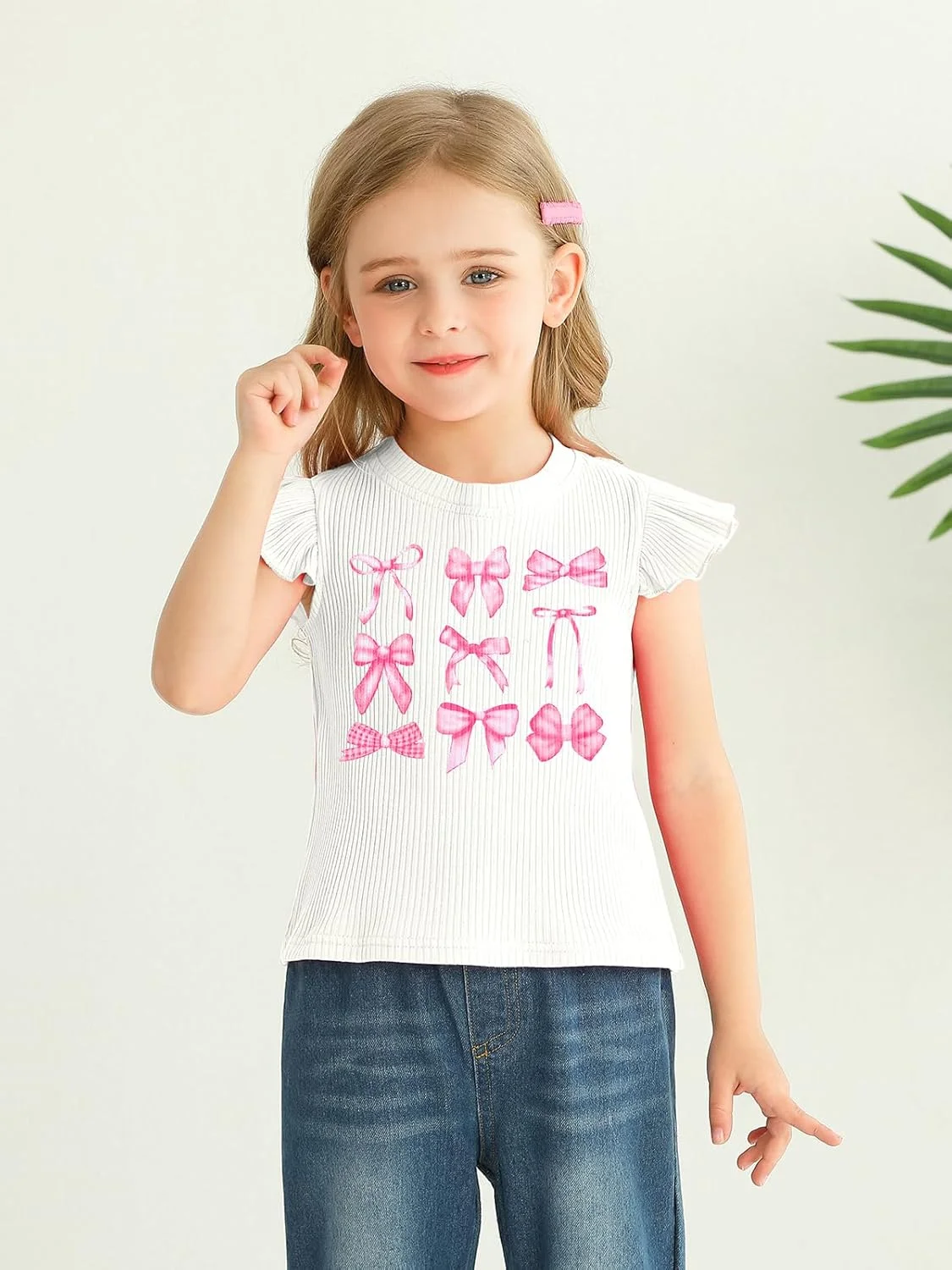 تی شرت آستین پفی دخترانه Tagyum، بلوز بافتنی دنده ای، تاپ نخی ساده، لباس های غیر رسمی بچه گانه 1-6 سال