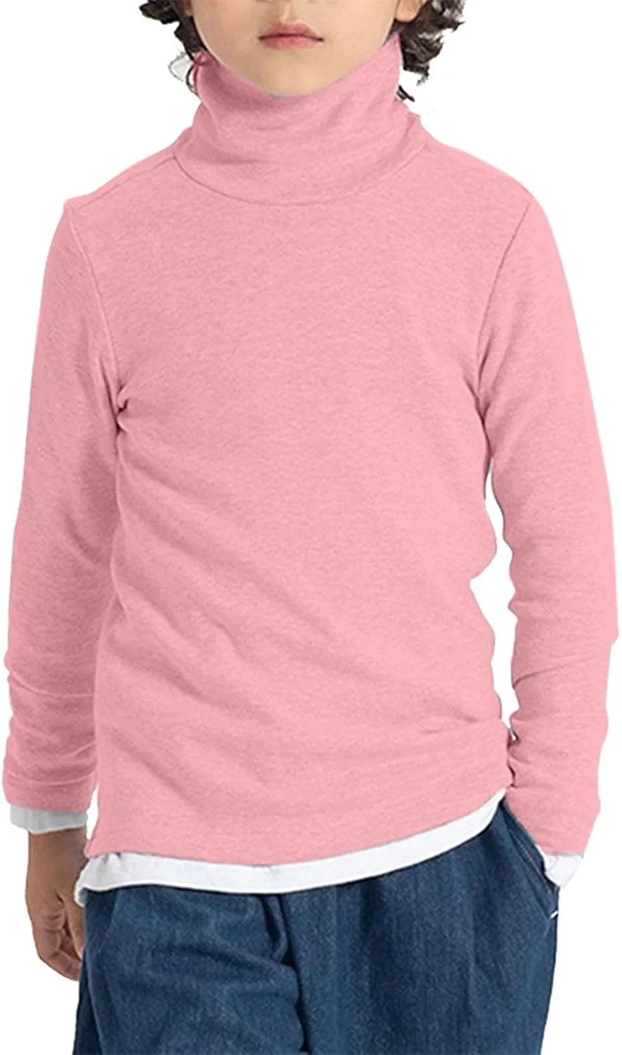 بلوز آستین بلند یقه اسکی رنگ ثابت پایه ای دخترانه، لباس های پاییزی تی شرت پنبه ای برای کودکان 1 تا 8 سال