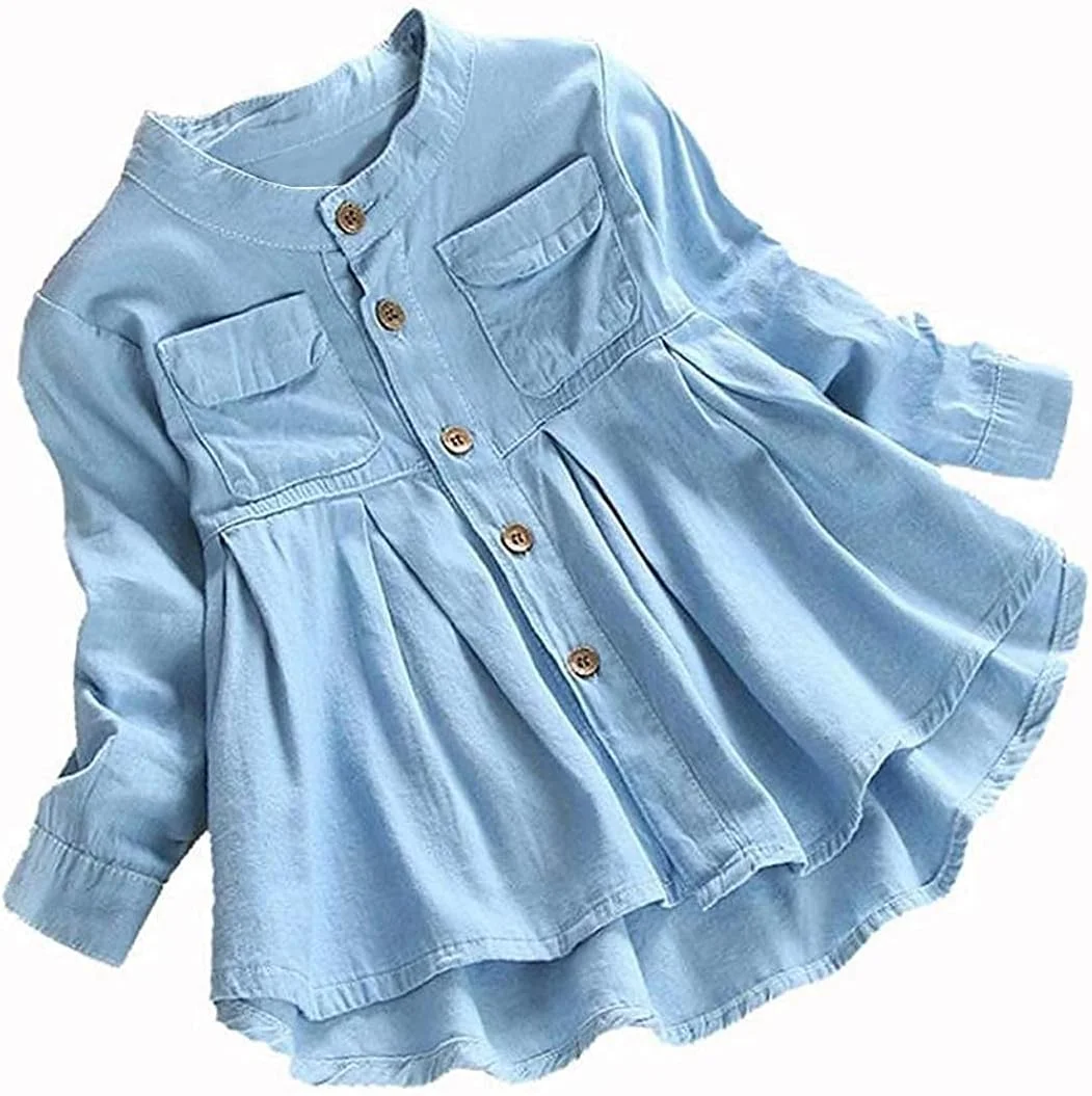 لباس بلوز آستین بلند دخترانه بچه گانه دکمه دار طرح دار جیب دار لباس کودکان مد پاییزه زمستانه لباس بلوز آستین بلند دخترانه بچه گانه دکمه دار طرح دار جیب دار لباس کودکان مد پاییزه زمستانه