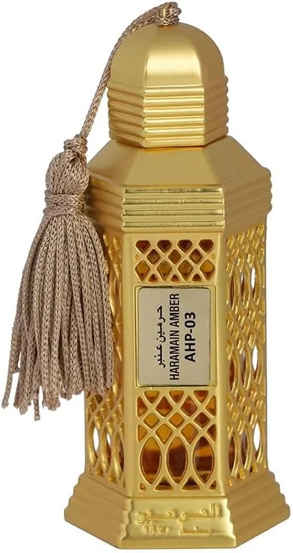 عطر روغنی کنستانتره عنبر الحرمین - 12 میلی لیتر | عطر بدون الکل унисекс با رایحه گل رز، یاس، عنبر و چوب صندل | رایحه شرقی ماندگار برای مردان و زنان