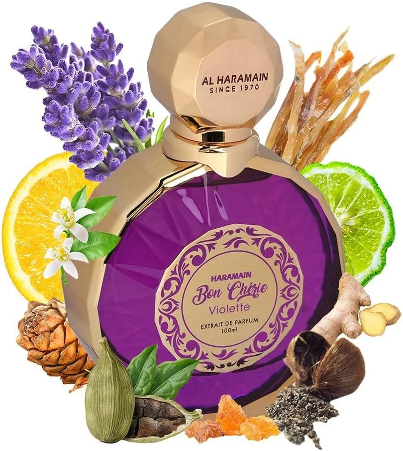 عطر زنانه حرمین بن چری ویولت اکستریت د پرفیوم 100 میلی لیتر | عطر لوکس و ماندگار برای زنان | رایحه چوبی، ادویه ای و شرقی با ترنج، هل، عنبر و مشک