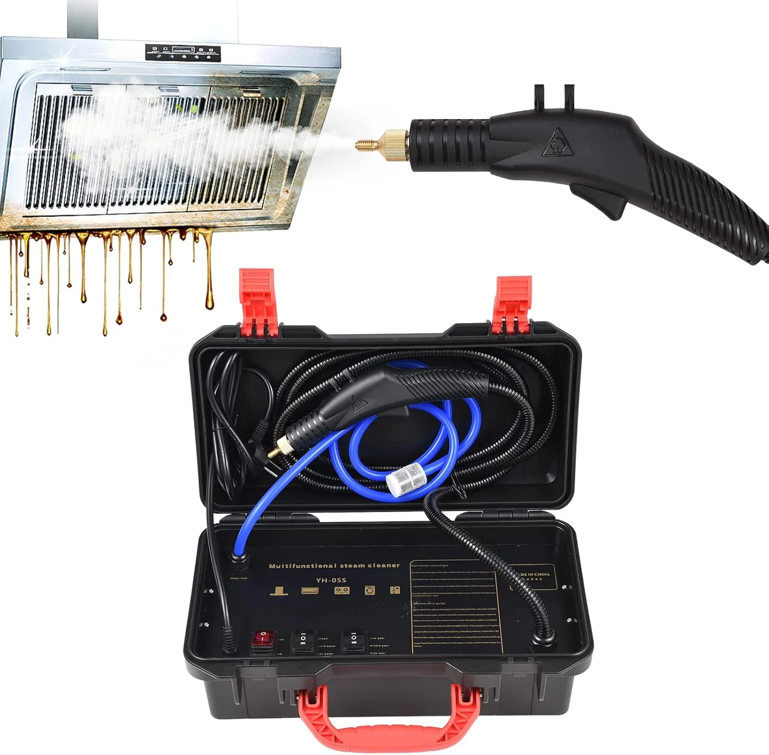 دستگاه بخارشوی Eacam 3500W فشار قوی، دستی، بدون مخزن، دمای بالا، قابل حمل، برقی، مناسب برای تمیز کردن آشپزخانه، حمام، کف، و دیتیلینگ خودرو