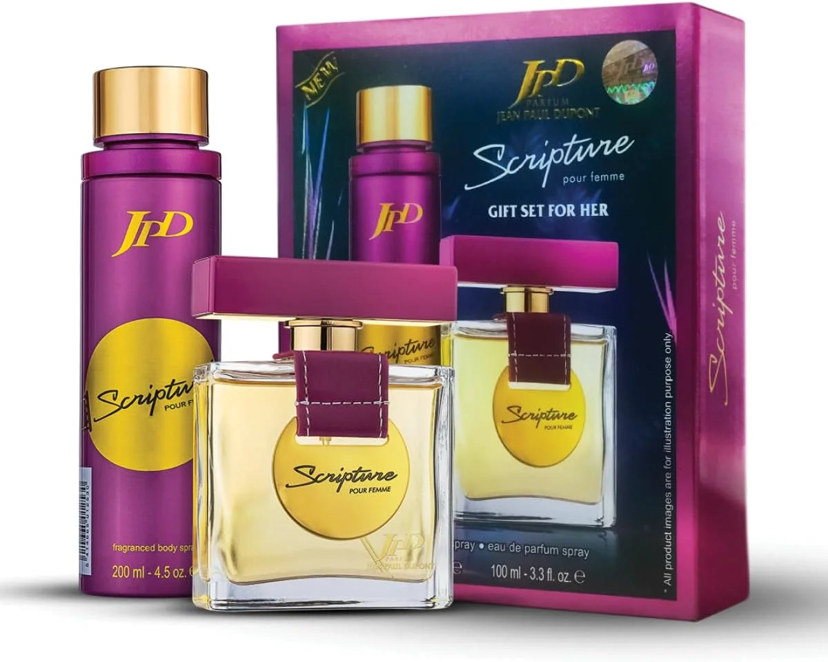 ژان پل دوپونت (JPD) Scripture Pour Femme - بسته تبلیغاتی 2 تکه زنانه - ادو پرفیوم 100 میلی لیتر + اسپری بدن 200 میلی لیتر - هدیه برای او - ست هدیه عطر - رایحه های تازه و چوبی